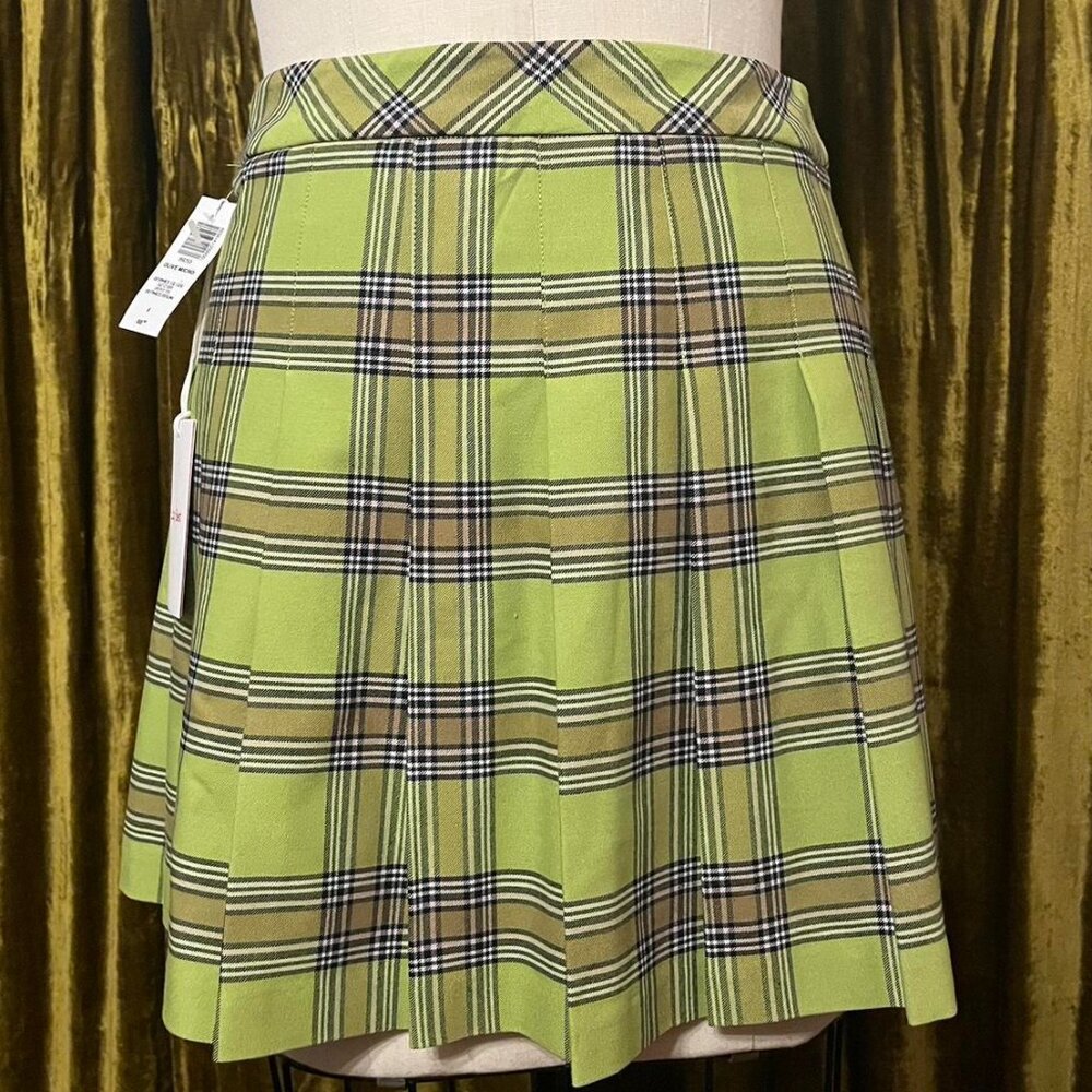 Aritzia Sunday best lime green plaid pleated mini skirt